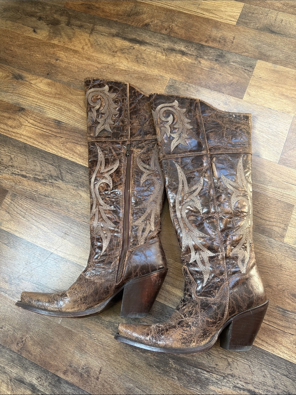 Dan Post Brown Leather Over-the-Knee Embroidered Boots